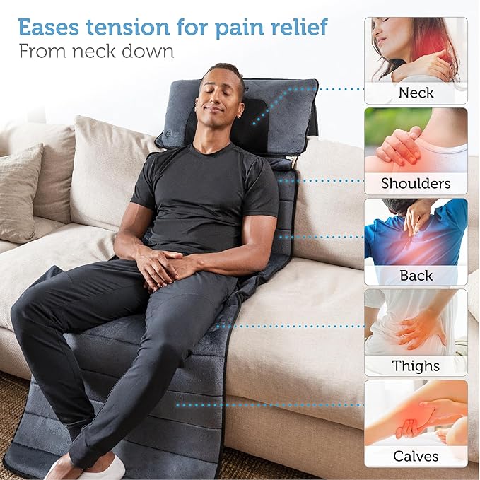 COMFIER Full Body Massage Mat with Movable Neck Pillow, Shiatsu Back Massager with 10 Vibrating Motors & 4 Heat Levels, Massage Pad, Gift for Women Man