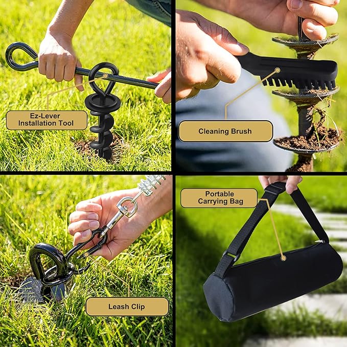 Eurmax USA Heavy Duty Dog Tie Out Stake, No-Tangle In Ground Anchor Runner for Large Dogs up to 210 Lbs - Perfect for Yard, Beach and Camping (Medium,Orange)