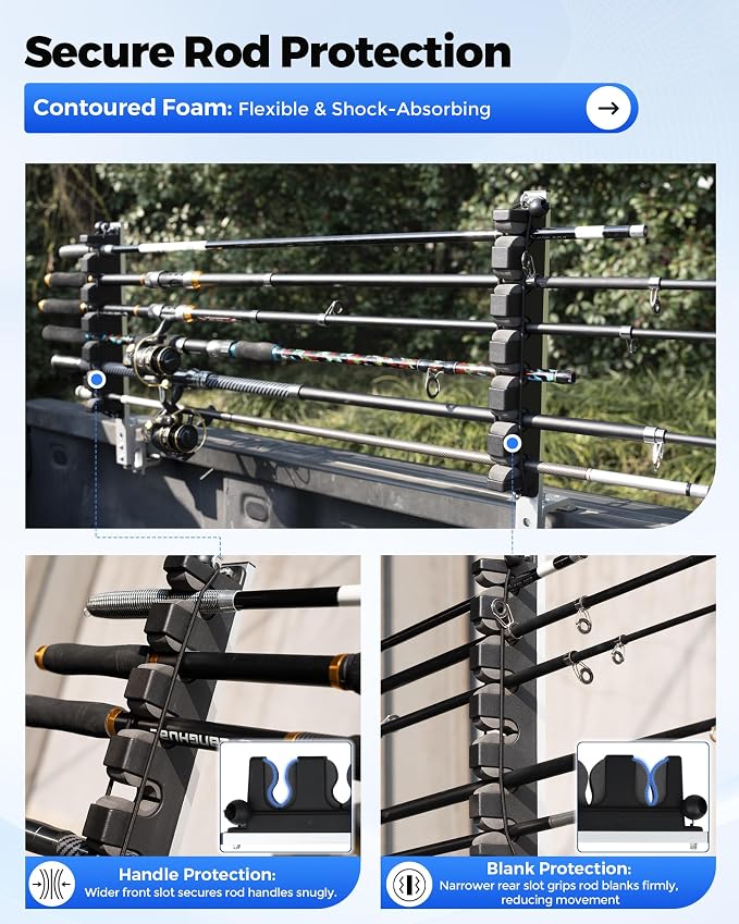 Aluminum Fishing Rod Holder for Truck Bed Holds 4 Fishing Rods, Truck Bed Fishing Rod Holder for Pickup, Gift for Truck Owners, Fishing, Outdoors, Dad, Family