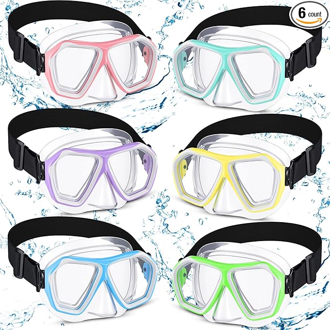 Fabbay 6 Pcs Adult Youth Swim Goggles with Nose Cover Elastic Strap Anti Fog Waterproof Snorkel Wide View Diving Swim Mask