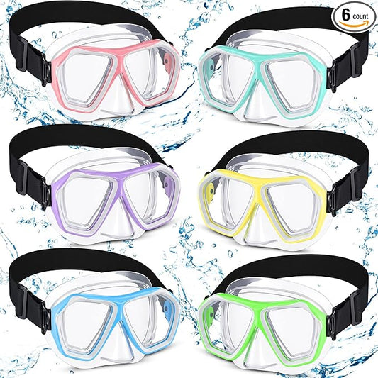 Fabbay 6 Pcs Adult Youth Swim Goggles with Nose Cover Elastic Strap Anti Fog Waterproof Snorkel Wide View Diving Swim Mask
