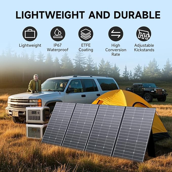 ALLPOWERS SP037 400W Portable Solar Panel with Adjustable Kickstand, High Efficiency Solar Cell, Foldable Solar Charger for Power Station, IP67 Waterproof for RV Camping Home Off-Grid Outdoor