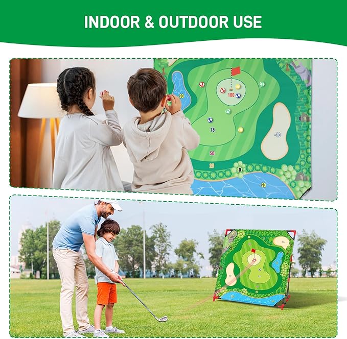 Golf Chipping Game with Stand, Upgrade 54"x 54" Golf Hitting Mat and Practice Set with Sticky Balls Perfect for Backyard Indoor Outdoor Family Battle Game, Christmas Ideal Gifts for Kids Adults (A)