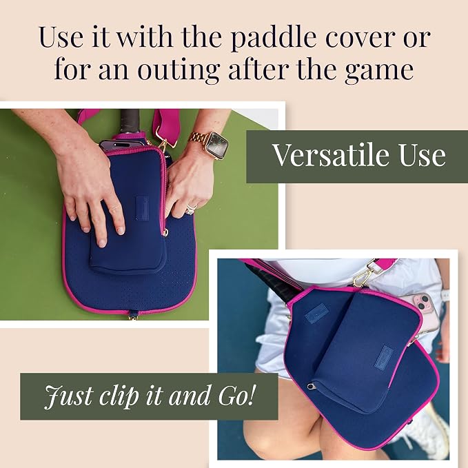 Posh Pickler Clip-On Expandable Neoprene Pouch with Zipper, Weather-Resistant Design, Secure Storage for Keys, Card, Compatible with Crossbody Paddle Cover & Strap, pickleball gifts 7.7" L x 5" W
