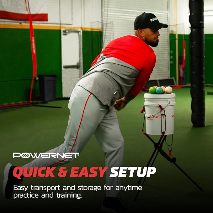 PowerNet Baseball Softball Portable Ball Caddy, Holds Bucket of Baseballs, Softballs, Tennis Balls, Use During Batting Practice Training and Drills