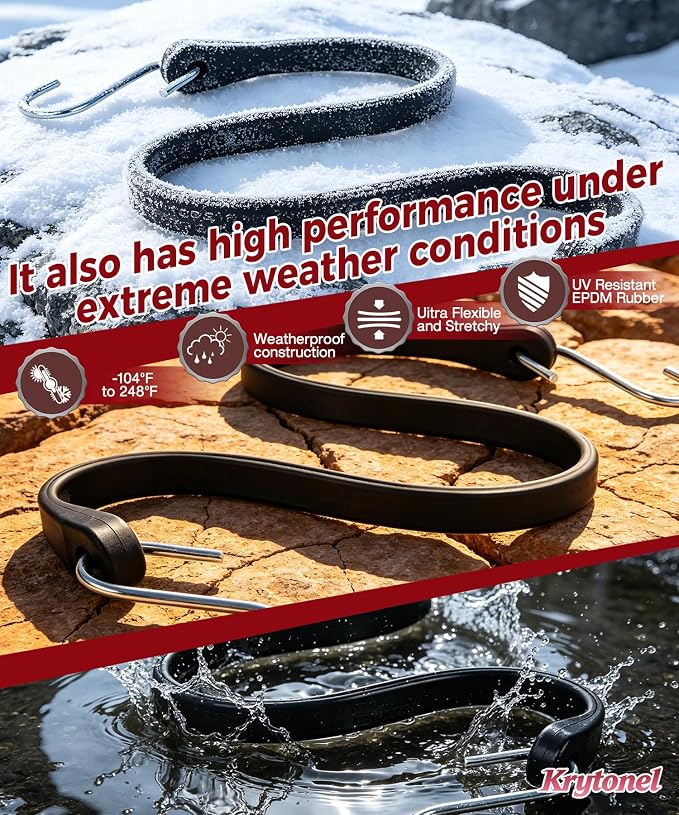 10" 15" 21" 31" Bungee Cords with Hooks Heavy Duty 20 Pack – EPDM Rubber UV Resistant, Assorted Sizes, Tarp Straps Tie Down for Truck, Towing, Construction, Marine, Trailer