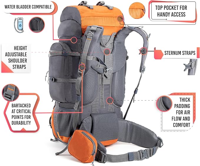 Tripole Walker 65 Litres Rucksack | Internal Frame With Metal Rod | Rain Cover | Bottom Opening | Laptop Section