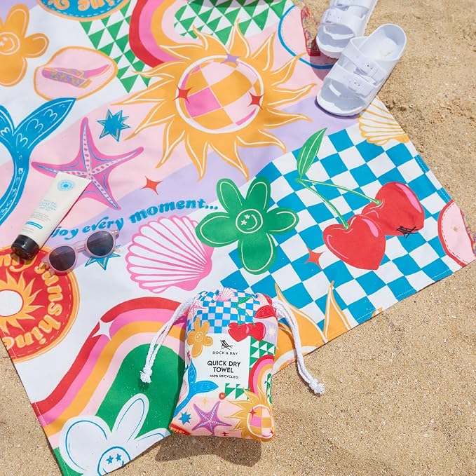 Dock & Bay Kid's Towel - for Beach Use - Quick Dry, Sand Free - Compact, Lightweight - 100% Recycled - Includes Bag - Good Vibes Club, Medium (130x70cm, 51x28)