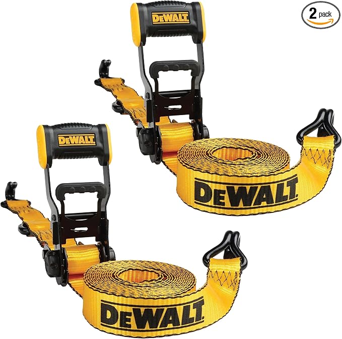 DEWALT DXBC50002 Black/Yellow 1.5" x 16' Ratchet Tie Down Straps - Heavy-Duty Cargo Hauling (5000 lb Break Strength), 2 Pack
