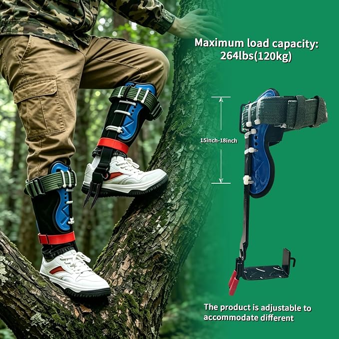 Tree Climbing Spikes Set–Stainless Steel Spurs with Safety Harness Belt, Non-Slip Foot Pedals for Fruit Picking