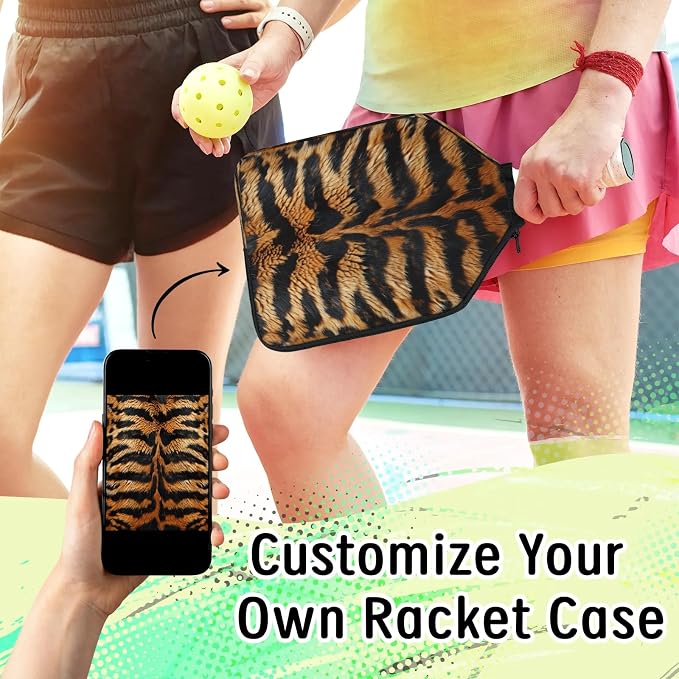 Tiger Fur Universal Pickleball Paddle Cover 12.4 × 9.45 inch Racket Sleeve with Handle Strap Mesh Pocket Fits USAPA Standard Widebody Paddles 2 PCS