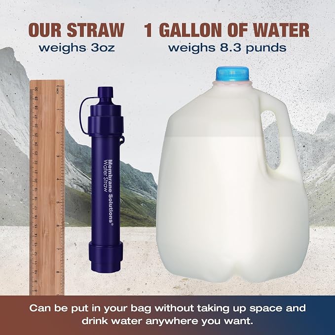 Membrane Solutions S2 Detachable Water Filter Straw (Pack of 4) with 23oz Collapsible Squeezable Water Filtration System