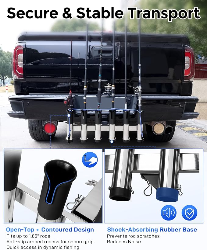 Aluminum Fishing Rod Holder for Truck Bed Holds 4 Fishing Rods, Truck Bed Fishing Rod Holder for Pickup, Gift for Truck Owners, Fishing, Outdoors, Dad, Family