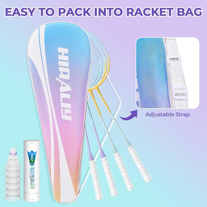 HIRALIY Badminton Rackets Set for Backyards, Badminton Set, Includ 2/4 Rackets, 6/12 Birdies, 1 Carrying Bag, Outdoor Game for Adult Family Beginner
