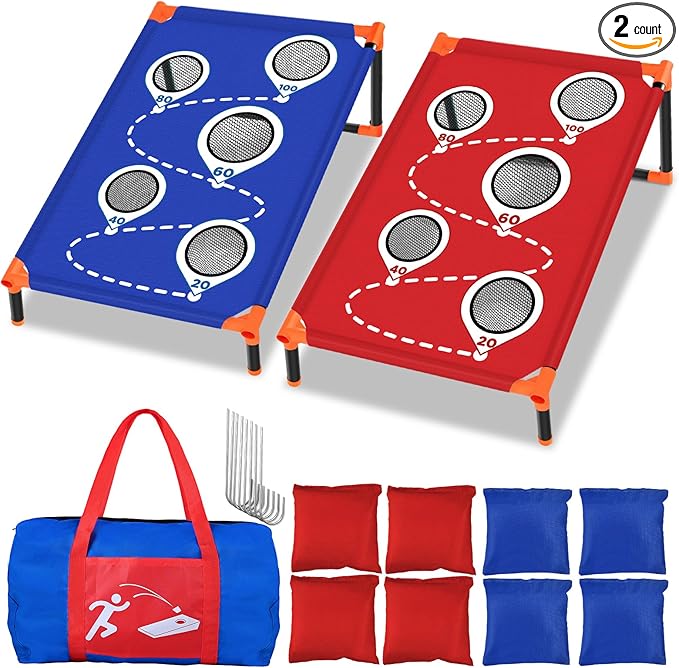 NZQXJXZ Portable Cornhole Board Set with 8 Bean Bags Corn Hole Toss Game Cornhole Games for Indoor and Outdoor Parties, Ideal for Kids, Adults, Camping Travel,Parties,Beach, Yard