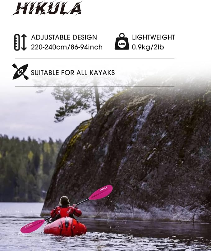 Kayak Paddles Aluminum Shaft Paddle with Nylon Blades, Floating Adjustable Kayaking Oars, 3 Piece, 220-240cm/86-94 Inches,Black/Rose/Teal