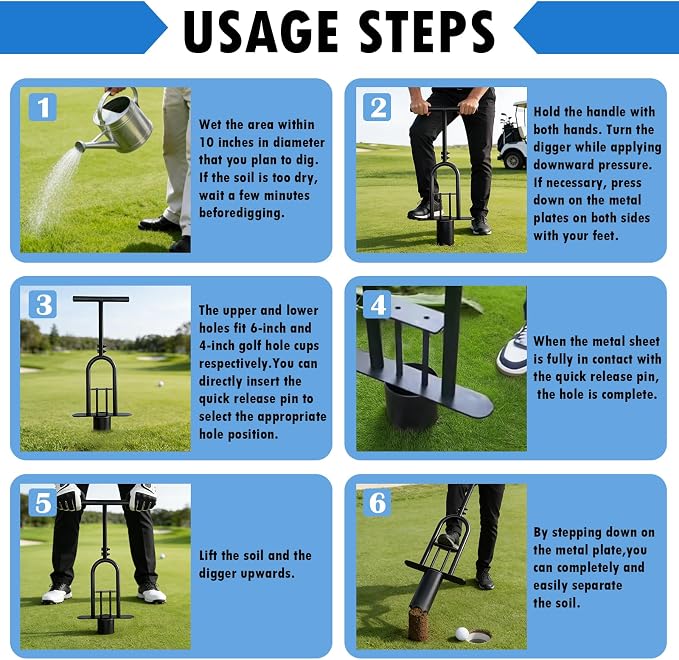 Golf Hole Cutter, 4" & 6" Golf Hole Digger Tool with Detachable Handle, Portable Metal Cup Cutter Set Professional Golf Practice Accessories for Backyard, Lawn, Putting Green & Outdoor Gardening