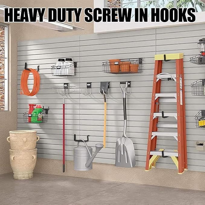 Garage Hooks Heavy Duty, 12-Pack Mixed Utility Garage Hooks, Wall Mounted Steel Tool Hangers for Garage Wall Organizer, Hold Ladders Tools Bikes (Black, 6 Type & 12 Pack)