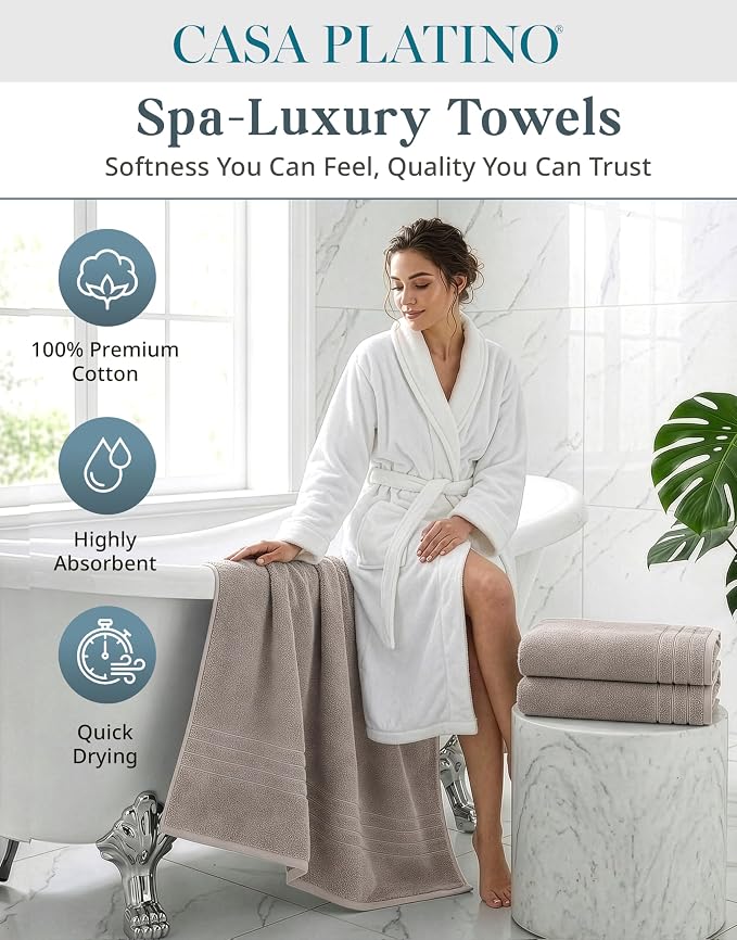 Casa Platino Bath Sheets 4 Pack (36"x 72"), 100% Ring Spun Cotton Bathroom Towels, Soft Absorbent Bath Sheet Sets, Quick Drying Towels - Platinum