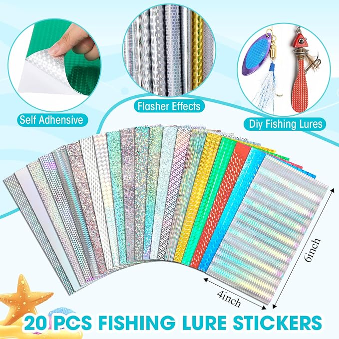 876 Pcs Fishing Lure Stickers & Eyes Kit, 3D/4D/5D Realistic Fishing Lure Eyes & 20 Pcs Holographic Adhesive Flash Tapes Sticker for Fly Tying Streamers Lures Crafts