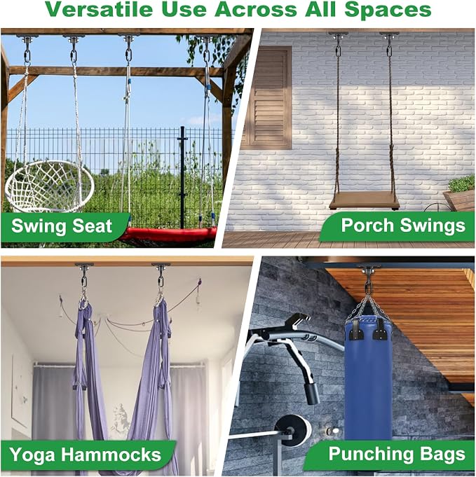 SELEWARE Heavy Duty Black Swing Hangers, 2400LB Capacity One-Piece Cast Iron Porch Swing Hangers Kit with Screws for Wooden Sets Porch Patio Playground Yoga Hammock Chair Indoor & Outdoor Use, 2 Pack