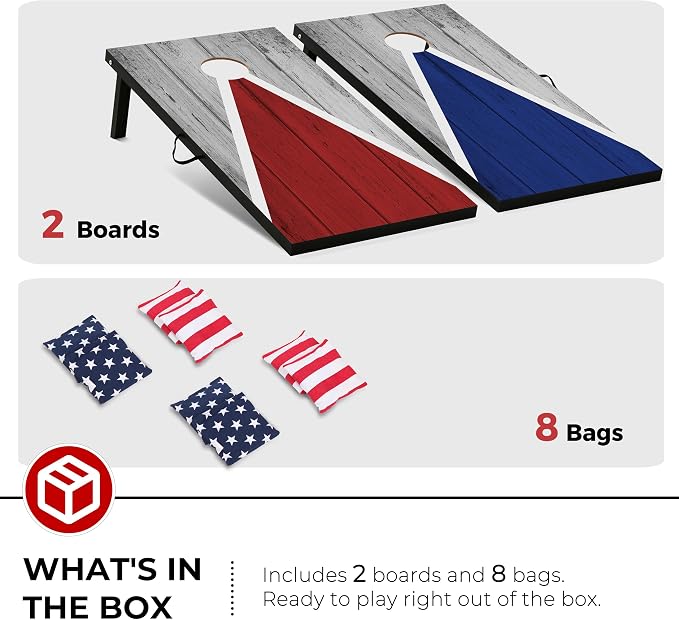 Portable Cornhole Board Set - Premium MDF Wood Corn Hole Game with 8 Regulation Bean Bags, for Backyard, Camping, and Outdoor Tailgating - Choose 3x2' Tailgate or 4x2' Regulation Size