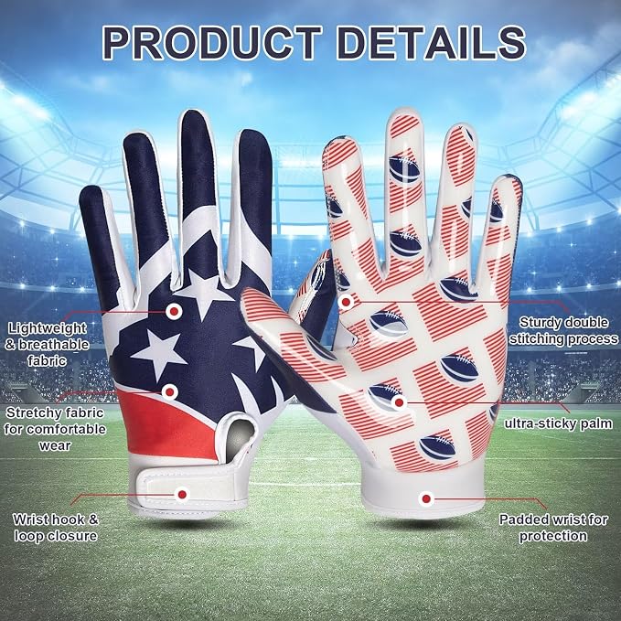 RIGWARL Football Gloves Adult Men, Youth Kids Football Gloves with Super Sticky Grip, Receiver Glove Adult Youth Kids Best Gift for Father‘s Day