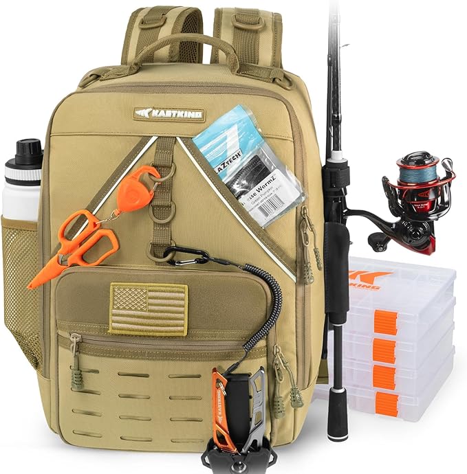 KastKing KarryAll Fishing Tackle Backpack with Rod Holder 4 Tackle Boxes,40/26L Tackle Bag Storage Fishing Gear and Equipment