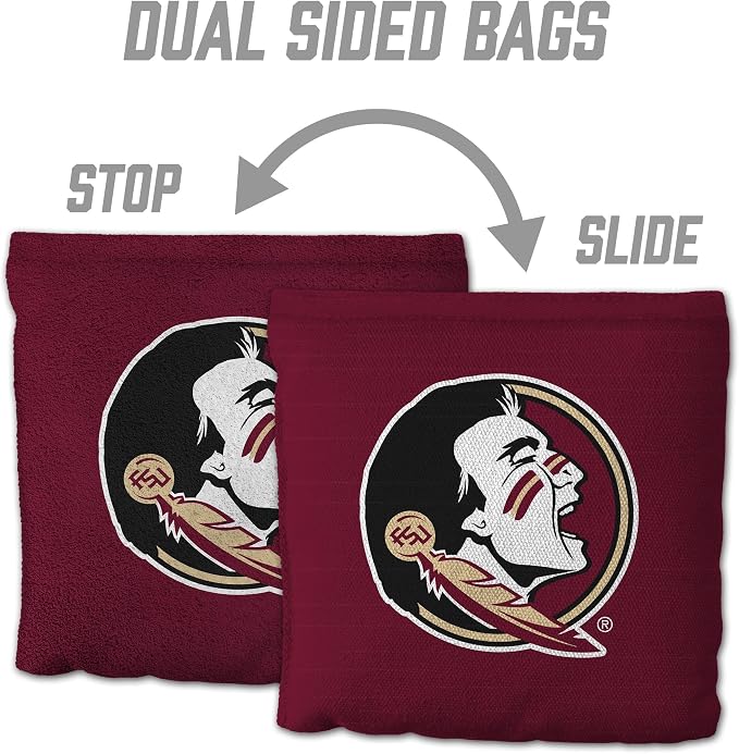 YouTheFan Officially-Licensed NCAA Set of 8 Cornhole Bags - All Weather Dual Sided Slide & Stop - Regulation Size with Carry case