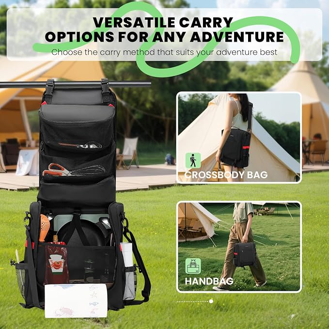 Camp Kitchen Organizer, Hanging Cooking Tools Storage Caddy Bag with Paper Towel Holder & Multi-Pockets, Portable Camping Utensils Kitchen Cookware Bag, Car Travel, Picnic, BBQ Essentials Camping Gift
