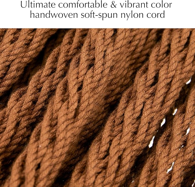 PNAEUT Handwoven Mayan Hammock, Thick Soft Rope Double Hammock for Outdoor Outside & Indoor, 600 lbs Capacity Heavy-Duty, Includes Tree Straps, Carabiners & Carrying Bag (Desert, X-Large)