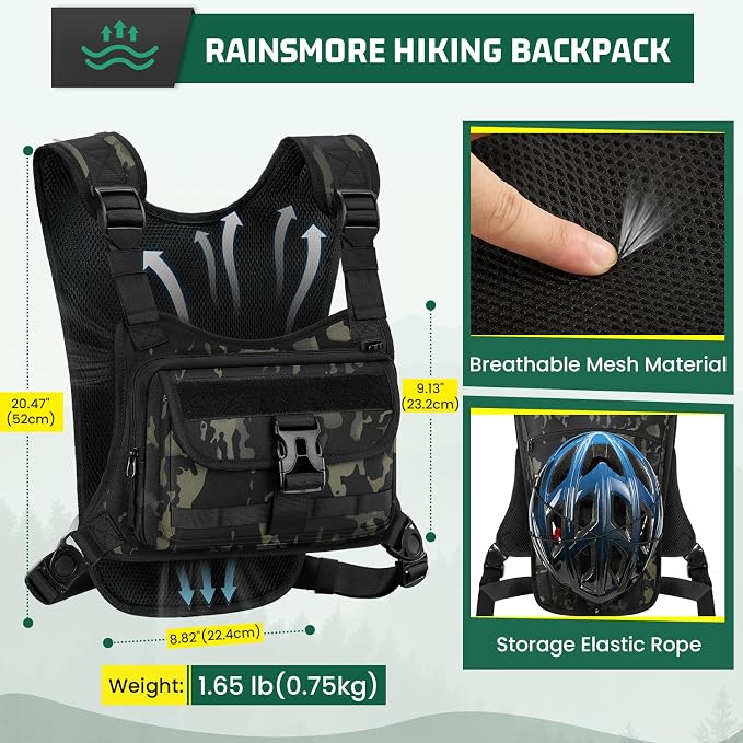 RAINSMORE Hydration Vest with Water Bladder Adjustable Strap Chest Pack