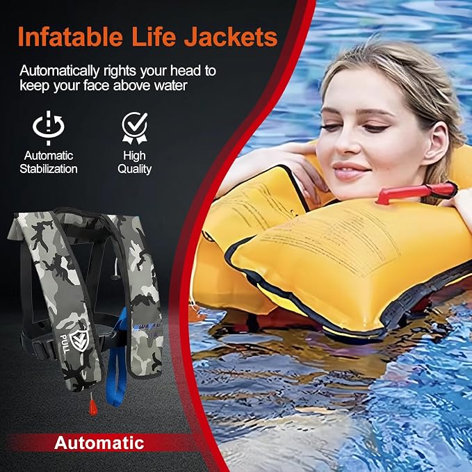 Automatic Inflatable Life Jacket | Inflatable PFD Jackets for Adults|Kayak Life Vest | for Outdoor Water Sports | Fishing Sailing | Jet Skiing | Supports up to 330 lbs