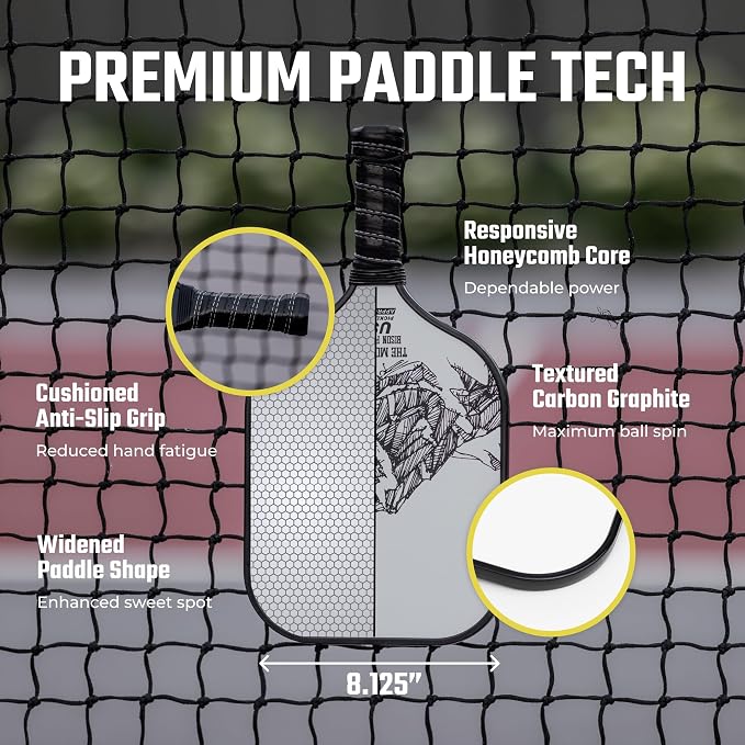 Bison Paddles: Carbon Graphite Pickleball Paddles - Lightweight Pickleball Rackets | Honeycomb Composite Core Improves Pickle Ball Placement and Increases Power | Durable Unibody Construction