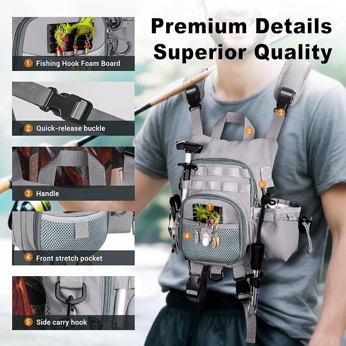 Ultimate Lightweight Fly Fishing Chest Pack - Water-Resistant Specialized Gear Storage with Quick-Access Design for Streamside Adventures