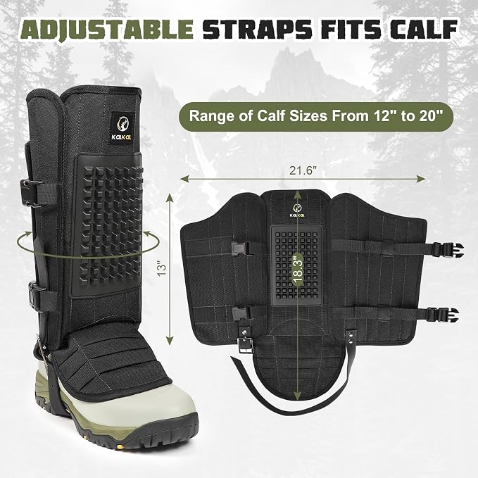 Kalkal Snake Gaiters, 1200D Waterproof Snake Chaps Snake Gaiters for Men Women, Adjustable Snake Bite Protection Snake Guards for Legs Men, Snake Proof Gaiters for Hiking Hunting
