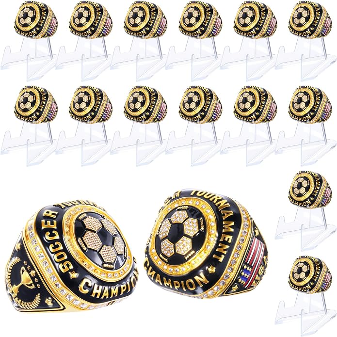 Misdary Soccer Baseball Basketball Championship Rings with Holder Most Valuable Player Trophy Gold Ring Award Gift Team Prize for Football Tournament Winner