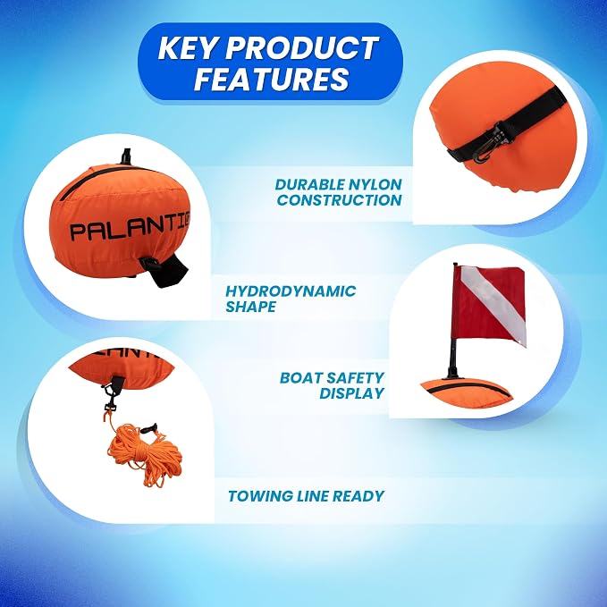 Scuba Choice Spearfishing Buoy Float with Dive Flag - High-Visibility, Durable 420D Nylon Cover, PVC Bladder for Scuba Diving & Freediving