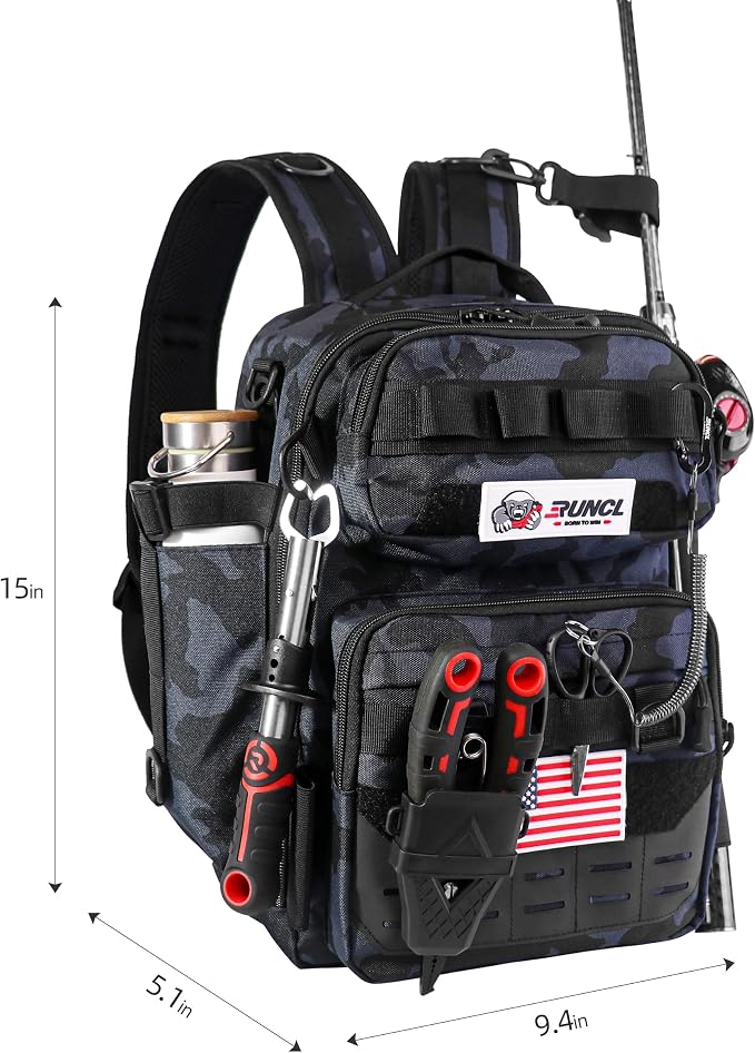 RUNCL Fishing Tackle Backpack | Lightweight Portable Gear Bag, Soft & Comfortable All Day Carry Design, Large Capacity Multi-Pocket Organizer Storage