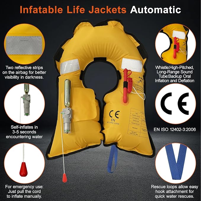 Automatic Inflatable Life Jacket | Inflatable PFD Jackets for Adults|Kayak Life Vest | for Outdoor Water Sports | Fishing Sailing | Jet Skiing | Supports up to 330 lbs
