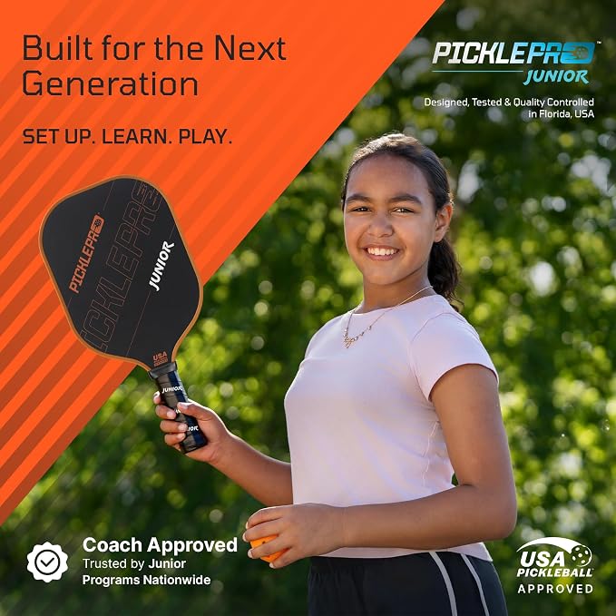 PicklePro Pickleball Paddles with Cover – Lightweight Fiberglass Pickleball Paddle for Kids, Youth & Beginners, Cushioned Grip, 13mm Honeycomb Core, Indoor & Outdoor Racket, USAP Approved