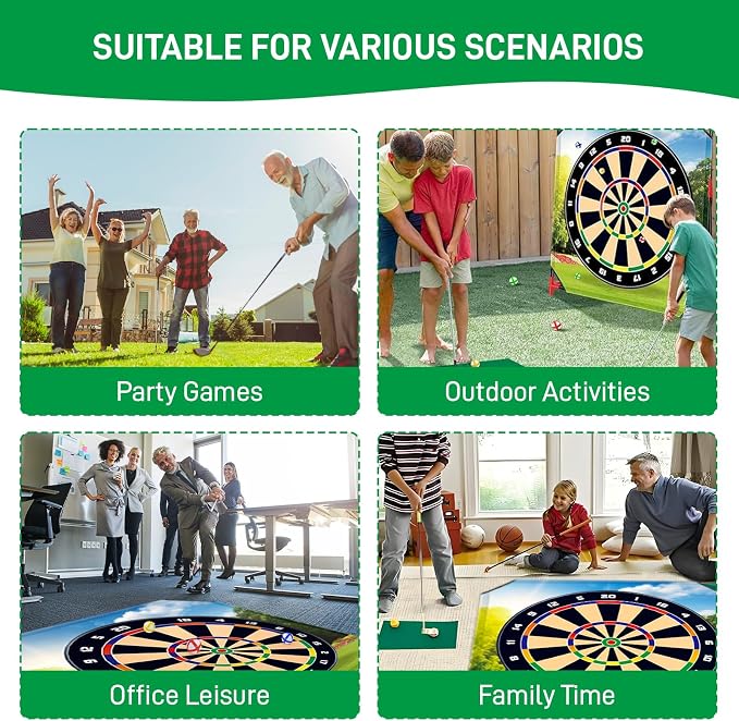 Golf Chipping Game with Stand,Upgrade 54"x 54" Golf Hitting Mat and Practice Set with Sticky Balls Perfect for Backyard Indoor Outdoor Family Battle Game,Christmas Ideal Gifts for Kids Adults (Green2)