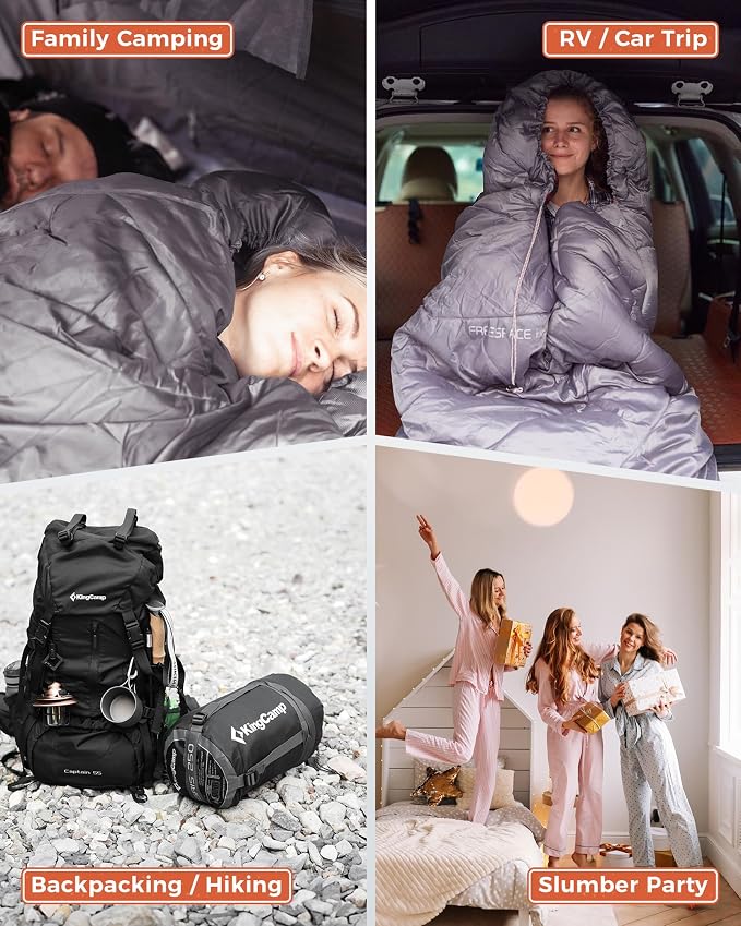 KingCamp Sleeping Bag for Adults Big and Tall, Cold Weather Camping Sleeping Bag with Soft 100% Cotton Flannel Lining, Portable Lightweight Outdoor Traveling & Car Camping