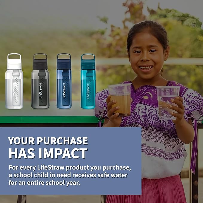 LifeStraw Go Series — BPA-Free Water Filter Bottle for Travel and Everyday Use Removes Bacteria, Parasites and Microplastics, Improves Taste, 1L, Clear