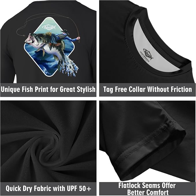 Palmyth Fishing Shirts for Men Long Sleeve UPF 50+ T Shirt Sun Protection | Quick Dry, Sun Protection, Myth-Cool Fabric, Fish Print, Moisture Wicking, Stretchy, Breathable, Fishing,Boating,Outdoor Wear