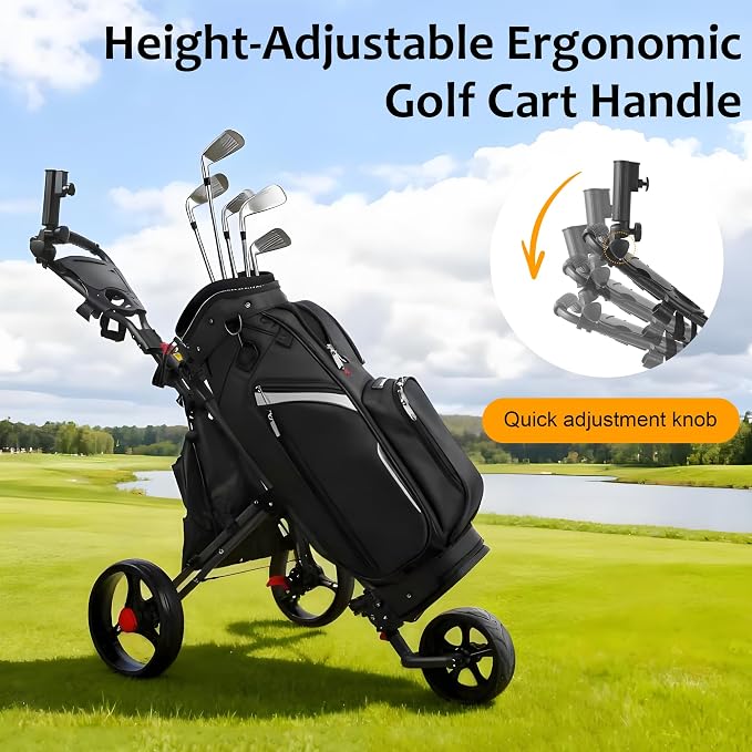 3 Wheel 360 Rotating Front Wheel Golf Push Cart Lightweight and Foldable Walking Golf Cart Umbrella Holder Included (3 Wheel)
