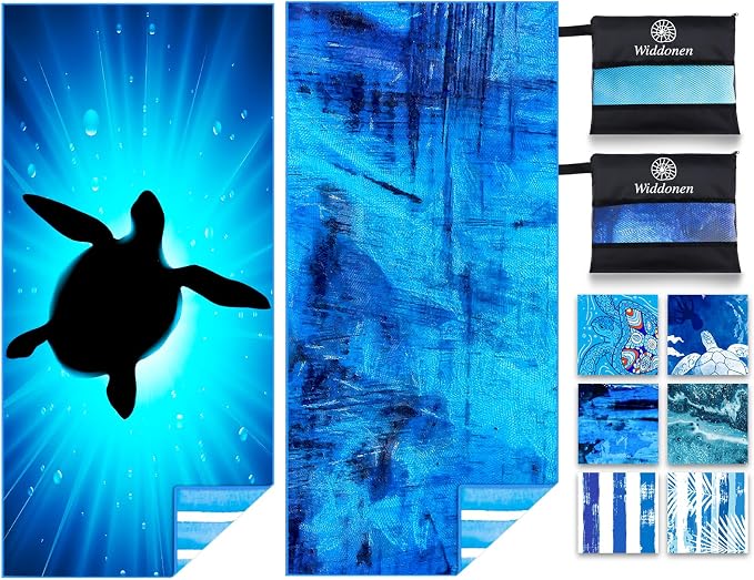 Widdonen Lightweight Thin Microfiber Beach Towel Sand Free Quick Dry Absorbent Compact Soft Pool Swim Travel Towels Extra Large Oversized Beach Accessories Packable Essentials Stuff Gifts for Adult
