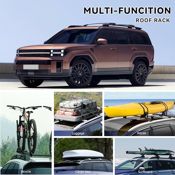 300Lbs Lockable Roof Rack Crossbars Compatible with Hyundai Santa Fe & Santa Fe Hybrid 2024-2026 with Raised Side Rails (Not for SE), Heavy Duty Aluminum Cross Bar Fit Luggage Luggage Kayaks Bicycles