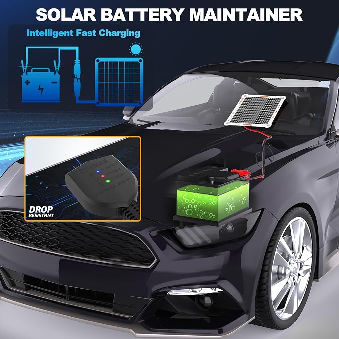 OYMSAE White 5W 12V Solar Car Battery Charger Portable Waterproof Solar Power Battery Charger & maintainer with Trickle Cigarette Lighter Plug & Alligator Clip