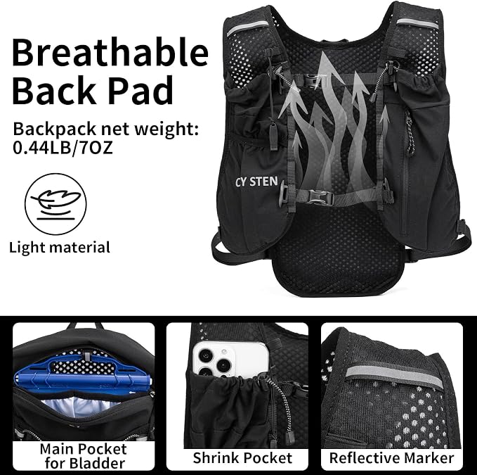 Carey STEN Lightweight Running Hydration Vest, Breathable Outdoor Backpack for Trail Running, Hiking, Cycling & Marathon, Suitable for Both Men and Women